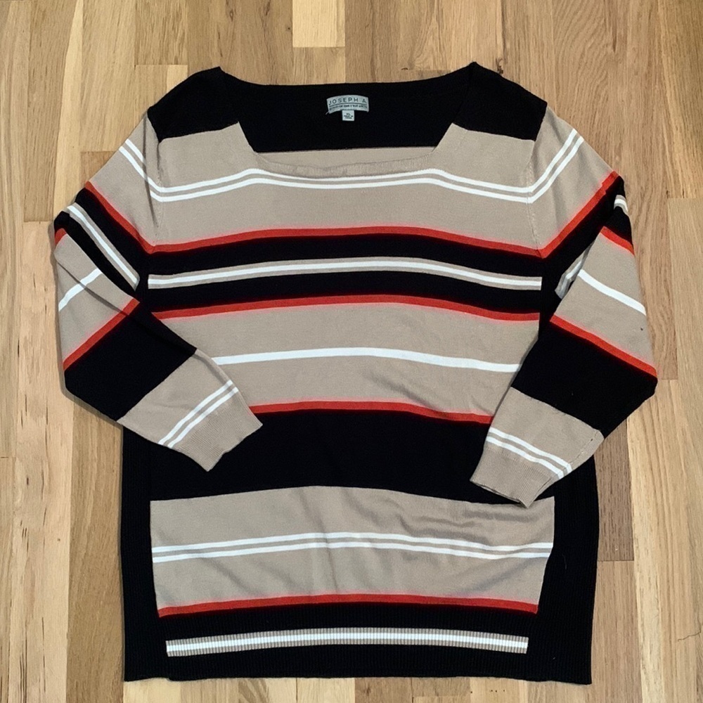joseph A Striped Sweater 3/4 Length Sleeve Tan/Black and Orange Women’s XL